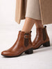 Women Tan Flared Heel High Ankle Classic Winter Buckle Strap Chelsea Boots