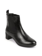 Shop Women Black Flared Heel High Ankle Top Winter Chelsea Boots Online.