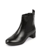 Shop Women Black Flared Heel High Ankle Top Winter Chelsea Boots Online.