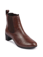Shop Women Brown Flared Heel High Ankle Top Winter Chelsea Boots Online.
