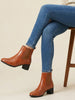 Women Tan Flared Heel High Ankle Top Winter Chelsea Boots