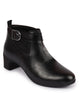 Women Black Flared Heel Mid Ankle Classic Winter Buckle Strap Chelsea Boots