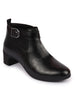 Women Black Flared Heel Mid Ankle Classic Winter Buckle Strap Chelsea Boots