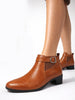 Women Tan Flared Heel Mid Ankle Classic Winter Buckle Strap Chelsea Boots