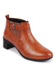 Women Tan Flared Heel Mid Ankle Classic Winter Buckle Strap Chelsea Boots