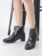 Women Black Flared Heel Mid Top Leopard Print Embossed Design Side Zipper Classic Boots