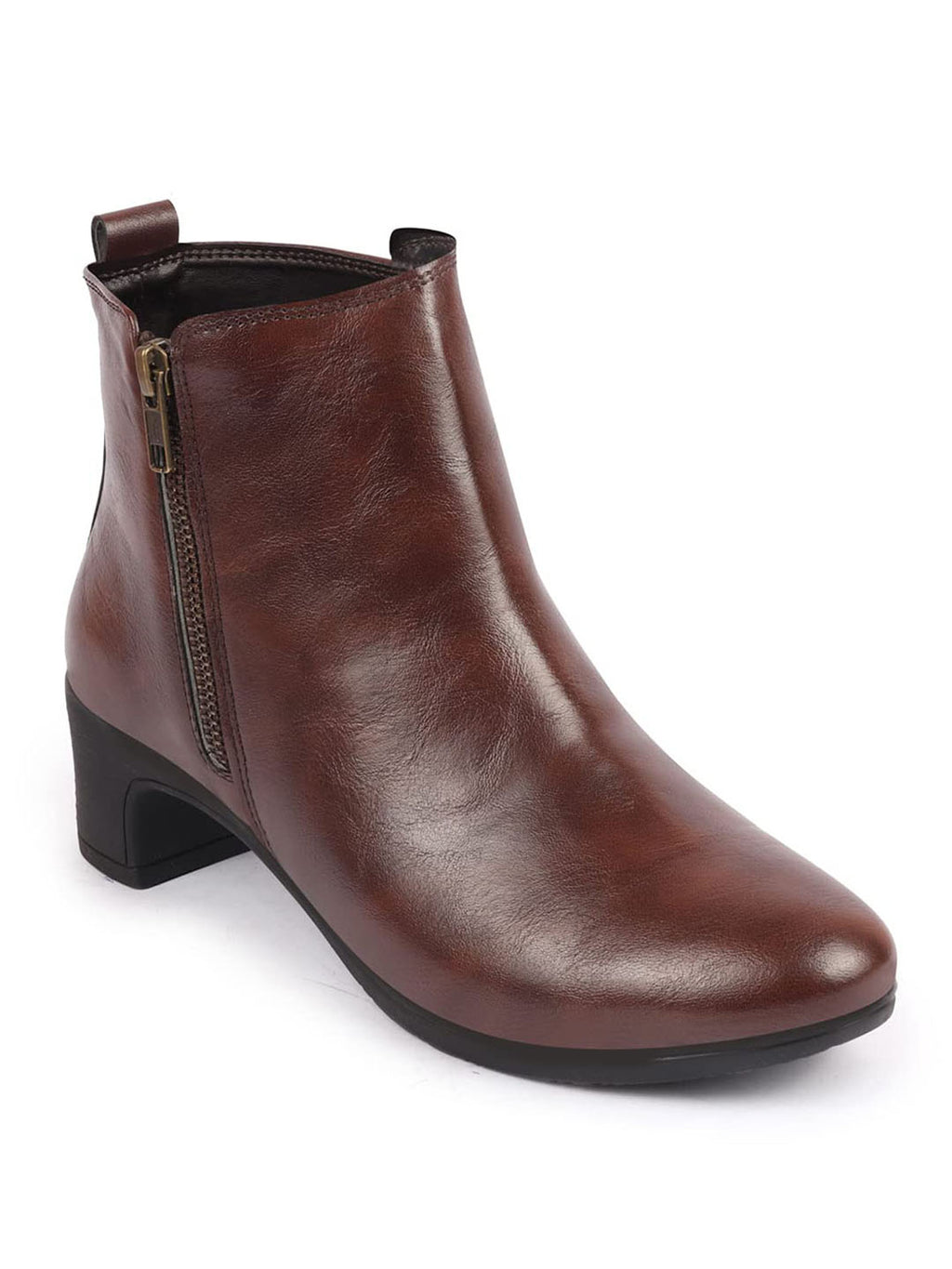 Shop Women Brown Mid Top Flared Heel Side Zipper Winter Classic Boots Online.