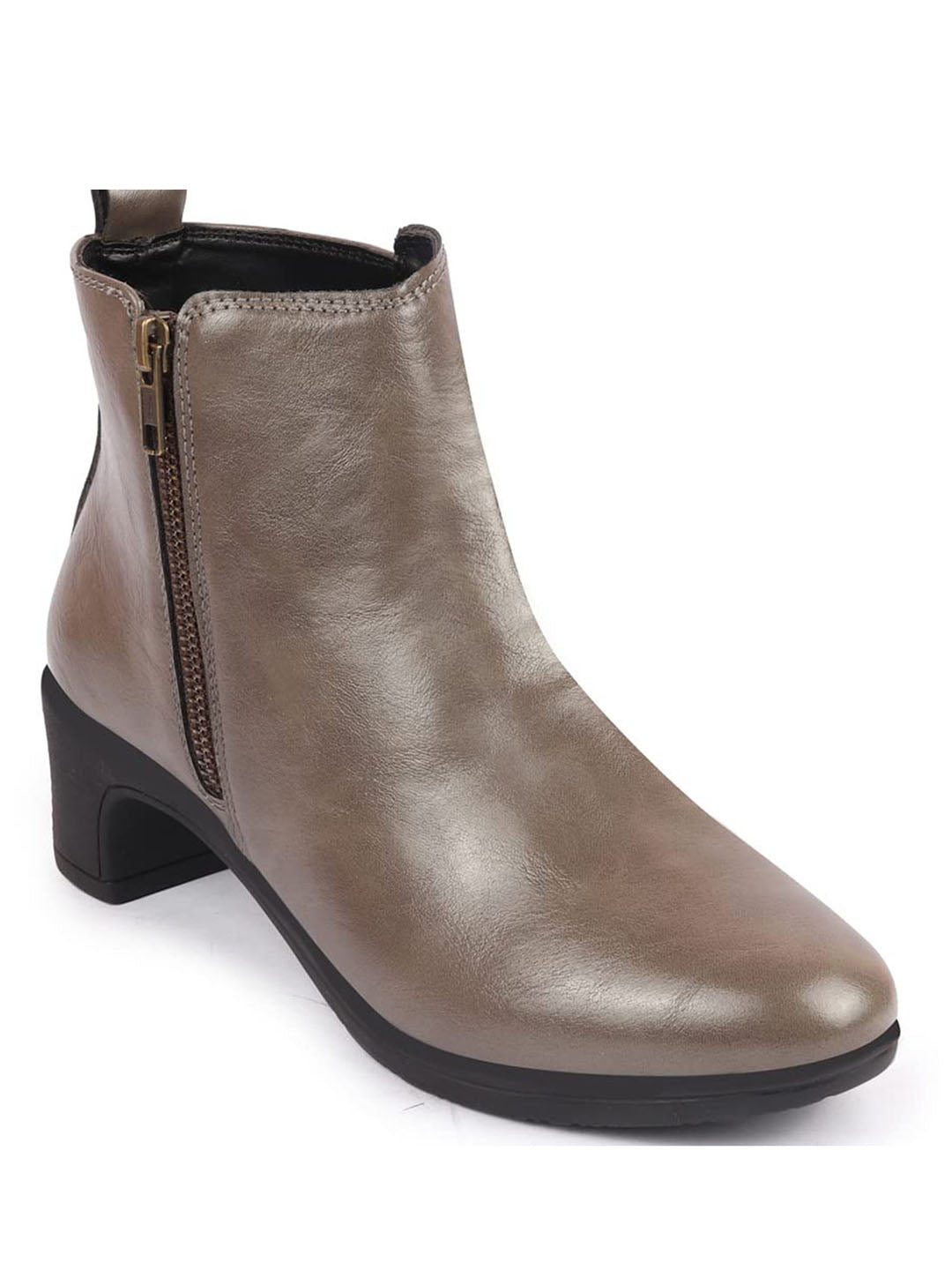 Shop Women Grey Mid Top Flared Heel Side Zipper Winter Classic Boots Online.