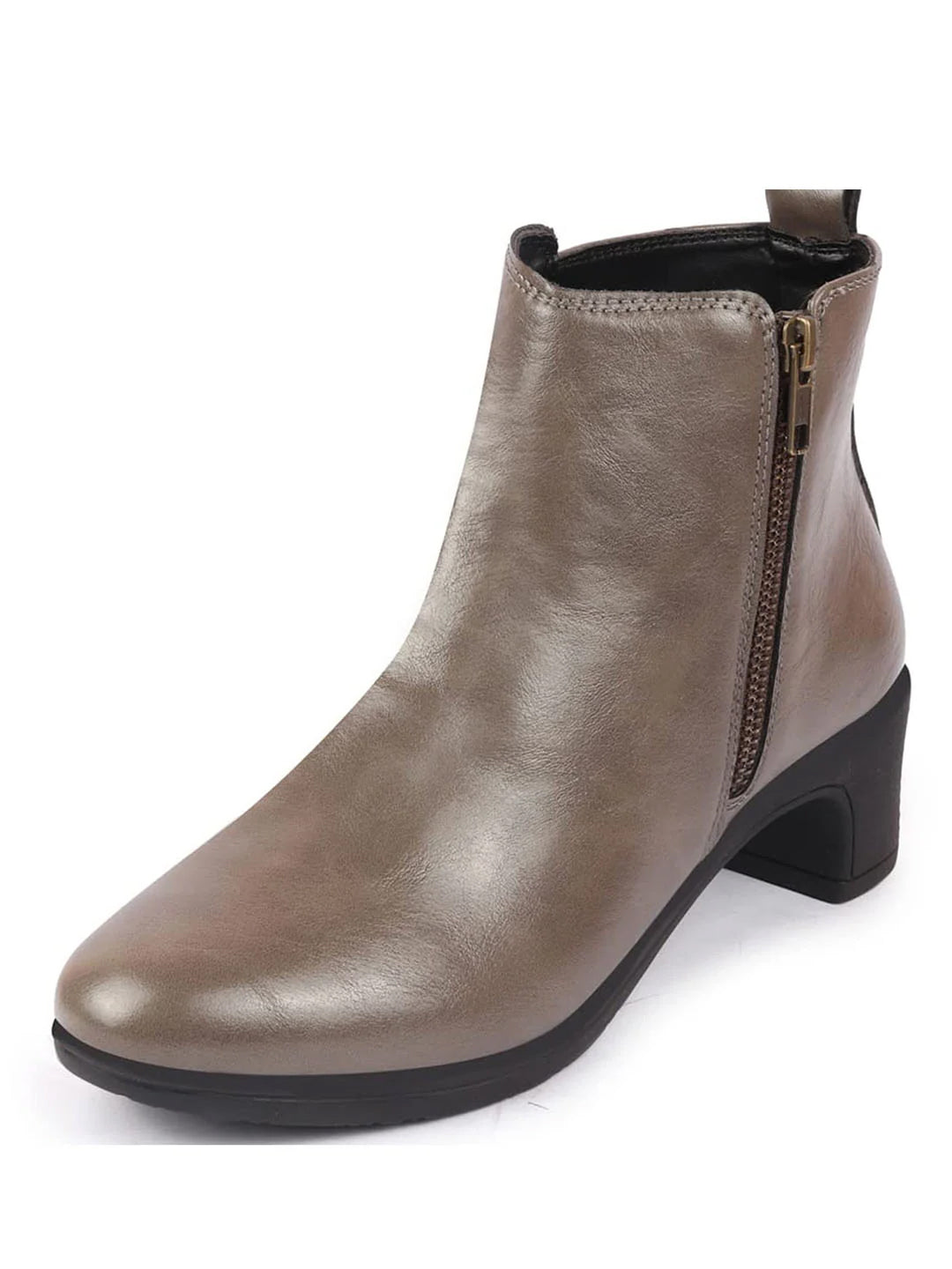 Shop Women Grey Mid Top Flared Heel Side Zipper Winter Classic Boots Online.