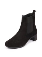 Women Black Flared Heel High Ankle Suede Leather Classic Winter Chelsea Boots
