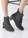 Women Black Flared Heel High Ankle Suede Leather Classic Winter Chelsea Boots