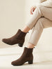 Women Brown Flared Heel High Ankle Suede Leather Classic Winter Chelsea Boots