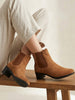 Women Camel Flared Heel High Ankle Suede Leather Classic Winter Chelsea Boots