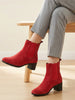 Women Red Flared Heel High Ankle Suede Leather Classic Winter Chelsea Boots