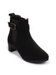 Women Black Flared Heel High Ankle Suede Leather Classic Winter Buckle Strap Chelsea Boots