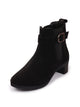 Women Black Flared Heel High Ankle Suede Leather Classic Winter Buckle Strap Chelsea Boots