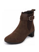 Women Brown Flared Heel High Ankle Suede Leather Classic Winter Buckle Strap Chelsea Boots