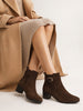 Women Brown Flared Heel High Ankle Suede Leather Classic Winter Buckle Strap Chelsea Boots