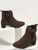 Women Brown Flared Heel High Ankle Suede Leather Classic Winter Buckle Strap Chelsea Boots