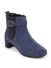 Women Navy Flared Heel High Ankle Suede Leather Classic Winter Buckle Strap Chelsea Boots