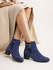 Women Navy Flared Heel High Ankle Suede Leather Classic Winter Buckle Strap Chelsea Boots