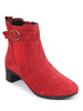 Women Red Flared Heel High Ankle Suede Leather Classic Winter Buckle Strap Chelsea Boots