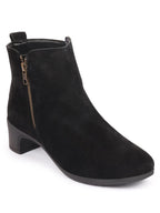 Shop Women Black Flared Heel Mid Top Suede Leather Zipper Closure Winter Chelsea Boots Online.