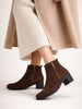 Women Brown Flared Heel Mid Top Suede Leather Zipper Closure Winter Chelsea Boots