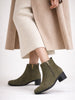 Women Olive Flared Heel Mid Top Suede Leather Zipper Closure Winter Chelsea Boots
