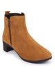 Women Tan Flared Heel Mid Top Suede Leather Zipper Closure Winter Chelsea Boots