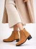 Women Tan Flared Heel Mid Top Suede Leather Zipper Closure Winter Chelsea Boots