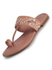 Women Pink Embellished Strap Toe Ring Ethnic Party Slip-On Flat Sandals|Festive Wedding Leaf Pearl Beads Strap Slippers for Traditional Outfits