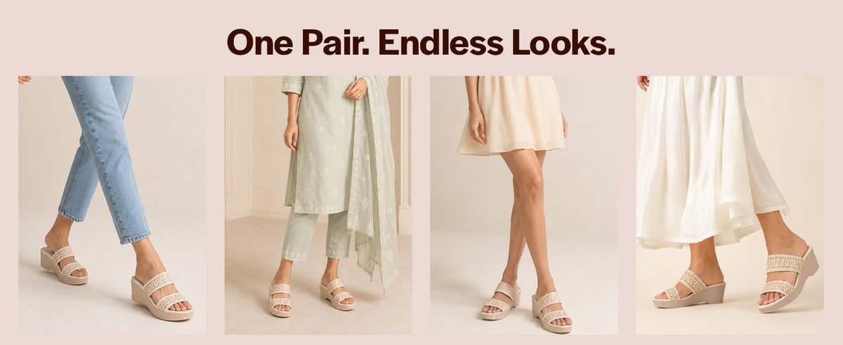 Women White Open Toe Dual Strap Embroidery Ethnic Slip On Sandals|Comfort Heel Wedges Slippers for Party, Wedding Outfit
