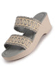 Women Grey Open Toe Dual Strap Embroidery Ethnic Slip On Sandals|Comfort Heel Wedges Slippers for Party, Wedding Outfit