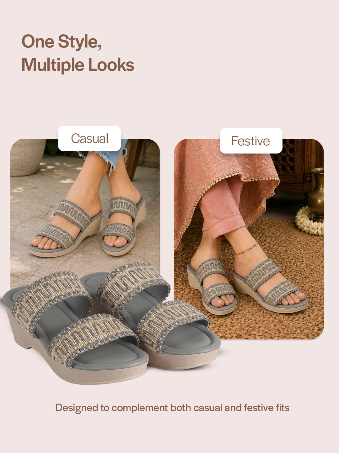 wedge heel ethnic slippers