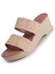 Women Pink Open Toe Dual Strap Embroidery Ethnic Slip On Sandals|Comfort Heel Wedges Slippers for Party, Wedding Outfit