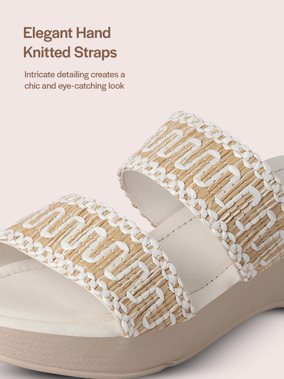 Women White Open Toe Dual Strap Embroidery Ethnic Slip On Sandals|Comfort Heel Wedges Slippers for Party, Wedding Outfit