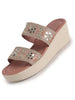 Women Pink Open Toe Dual Strap Mirror Embroidery Wedding Slip On Sandals|Ethnic Wedges Heel Slippers with Durable Grip Sole