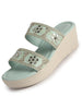 Women Pista Open Toe Dual Strap Mirror Embroidery Wedding Slip On Sandals|Ethnic Wedges Heel Slippers with Durable Grip Sole