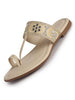 Women Beige Ornate Strap Toe Ring Wedding Party Slip-On Sandals|Festive Ethnic Flat Slippers for Indian Traditional Dress Outfits