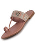 Women Pink Ornate Strap Toe Ring Wedding Party Slip-On Sandals|Festive Ethnic Flat Slippers for Indian Traditional Dress Outfits
