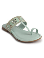 Women Pista Ornate Strap Toe Ring Wedding Party Slip-On Sandals|Festive Ethnic Flat Slippers for Indian Traditional Dress Outfits