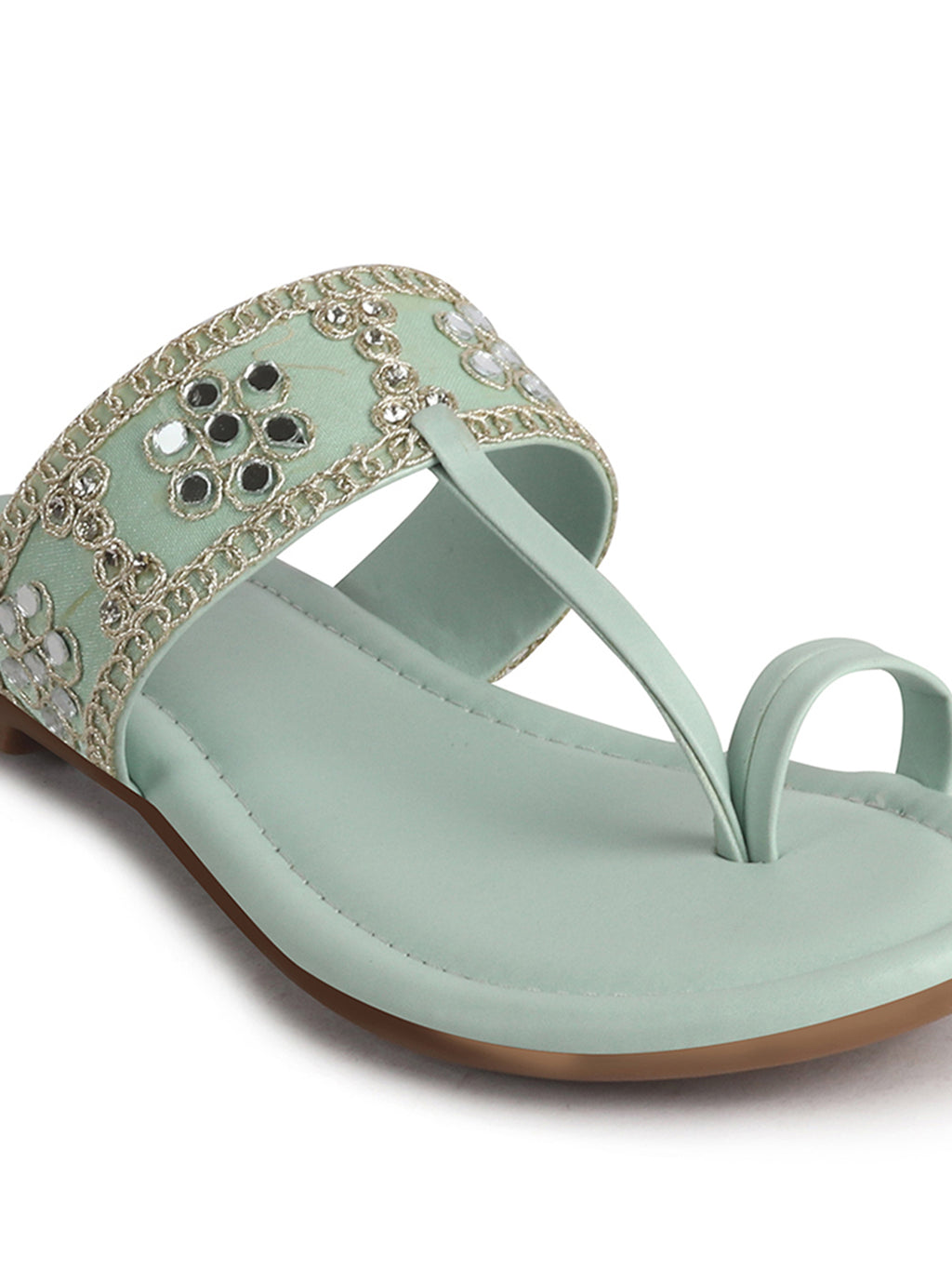 Women Pista Ornate Strap Toe Ring Wedding Party Slip-On Sandals|Festive Ethnic Flat Slippers for Indian Traditional Dress Outfits