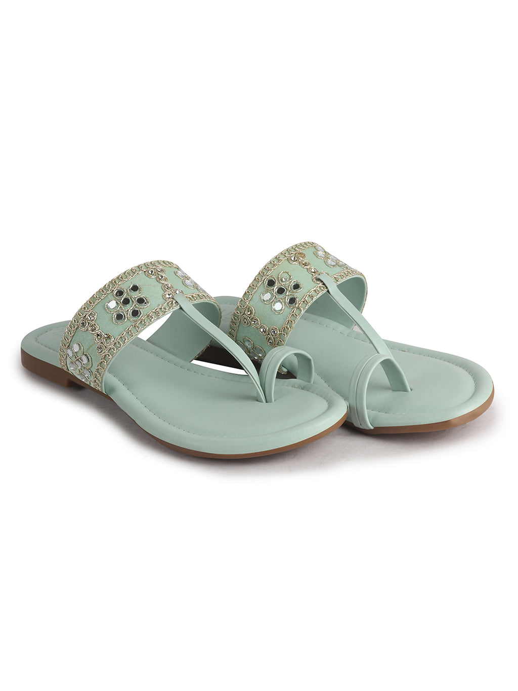 Women Pista Ornate Strap Toe Ring Wedding Party Slip-On Sandals|Festive Ethnic Flat Slippers for Indian Traditional Dress Outfits