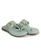 Women Pista Ornate Strap Toe Ring Wedding Party Slip-On Sandals|Festive Ethnic Flat Slippers for Indian Traditional Dress Outfits
