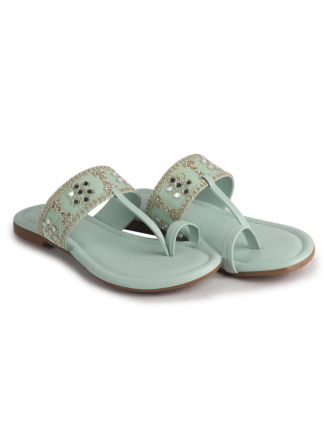 Women Pista Ornate Strap Toe Ring Wedding Party Slip-On Sandals|Festive Ethnic Flat Slippers for Indian Traditional Dress Outfits