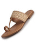 Women Beige Embroidery Toe Ring Strap Ethnic Party Slip-On Flats Slippers|Festive Wedding Comfort Sandals for Anarkali, Kurta Suits