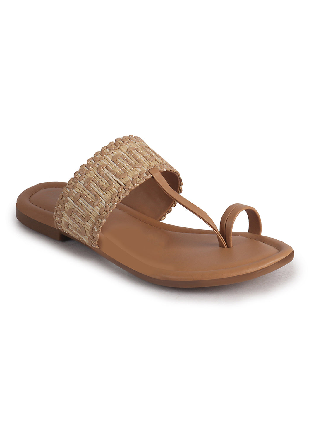 Women Beige Embroidery Toe Ring Strap Ethnic Party Slip-On Flats Slippers|Festive Wedding Comfort Sandals for Anarkali, Kurta Suits
