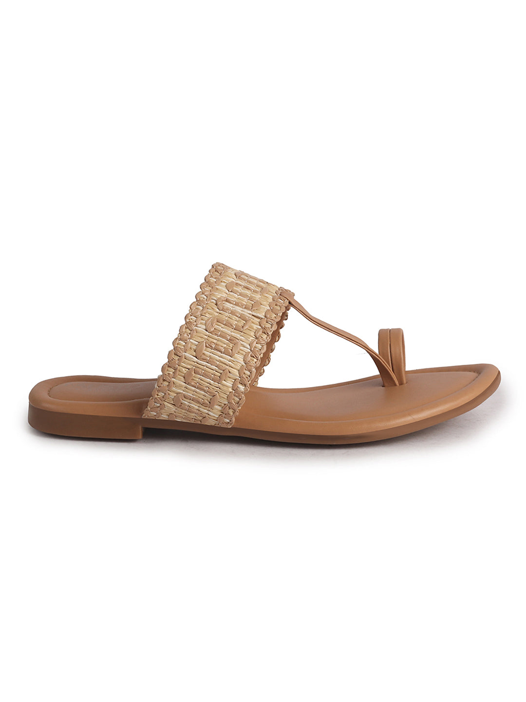 Women Beige Embroidery Toe Ring Strap Ethnic Party Slip-On Flats Slippers|Festive Wedding Comfort Sandals for Anarkali, Kurta Suits