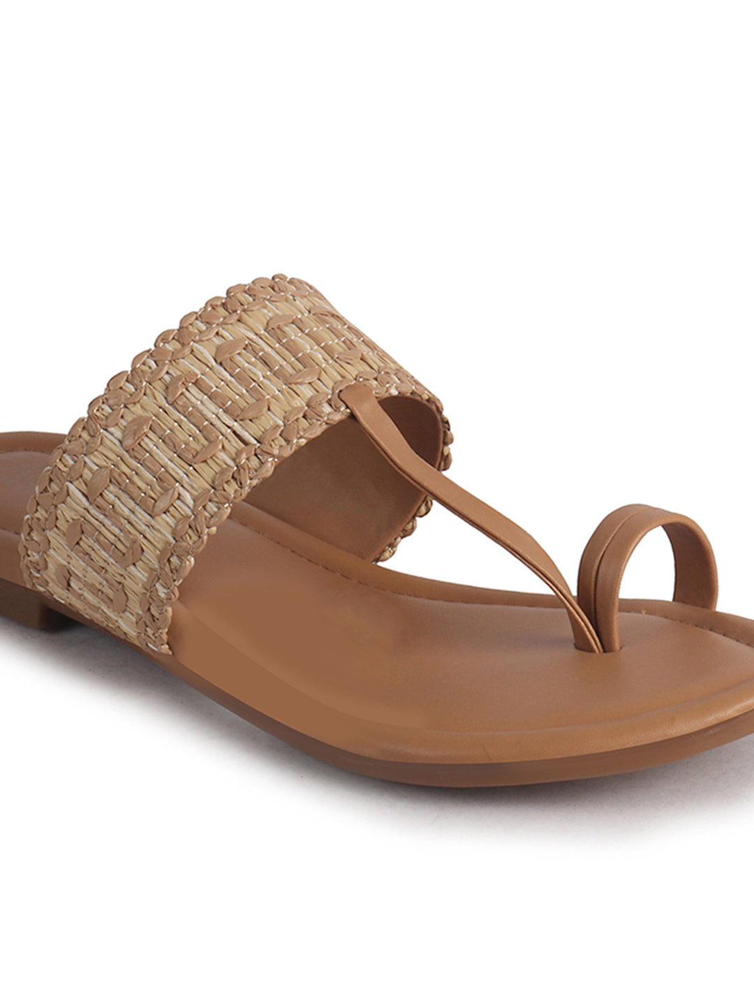 Women Beige Embroidery Toe Ring Strap Ethnic Party Slip-On Flats Slippers|Festive Wedding Comfort Sandals for Anarkali, Kurta Suits